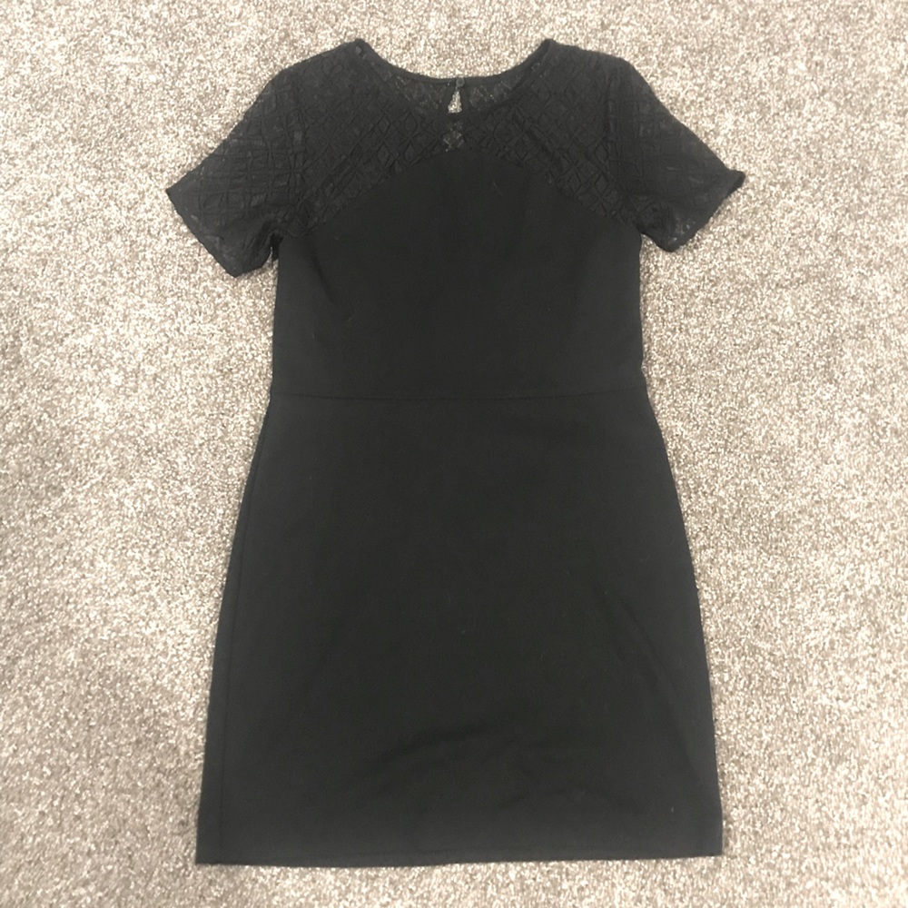 Banana Republic Mini Dress with Lace Mesh Top. Size 6. Color Black.